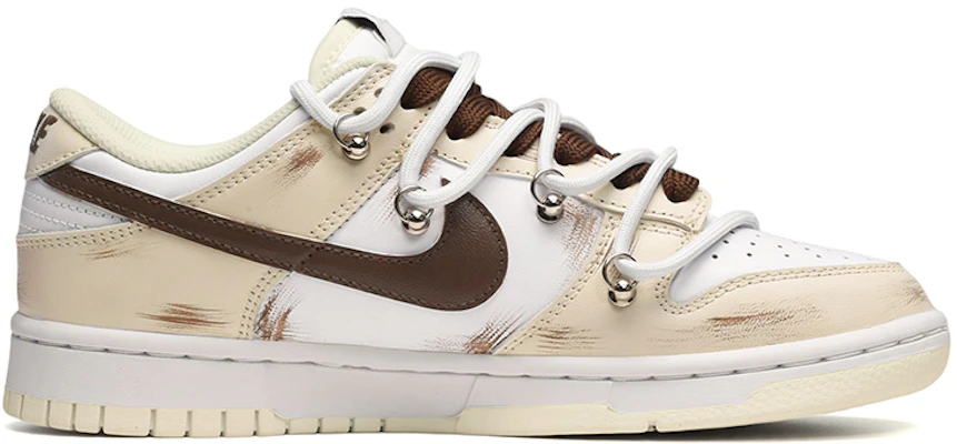 【定制球鞋】 Nike Dunk Low Retro "椰奶" 解構風 復古高街 貓咪文字塗鴉 低幫 板鞋 男款 米白棕 Order 【定制球鞋】 Nike Dunk Low Retro "椰奶" 解構風 復古高街 貓咪文字塗鴉 低幫 板鞋 男款 米白棕