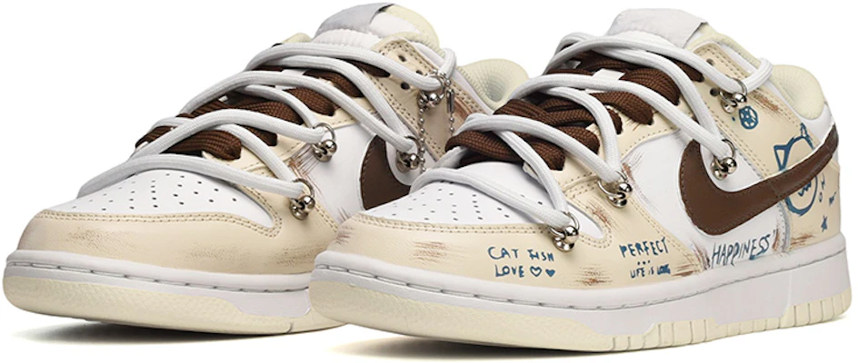【定制球鞋】 Nike Dunk Low Retro "椰奶" 解構風 復古高街 貓咪文字塗鴉 低幫 板鞋 男款 米白棕 Lookbook 【定制球鞋】 Nike Dunk Low Retro "椰奶" 解構風 復古高街 貓咪文字塗鴉 低幫 板鞋 男款 米白棕