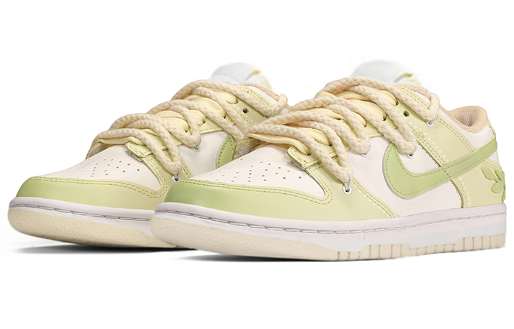 Lookbook [Kasut Custom] Nike Dunk Low Retro 'Deconstructed Gradasi Coconut Milk' DJ6188-100(TeamE-男款叶子皮贴解构风白绿)
