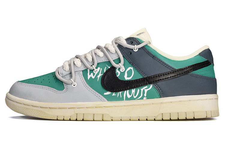 Buy [Sepatu Custom] Nike Dunk Low Retro 'Coconut Milk Turquoise Hijau' DJ6188-100(TeamE-男款解构鞋带灰绿蓝)