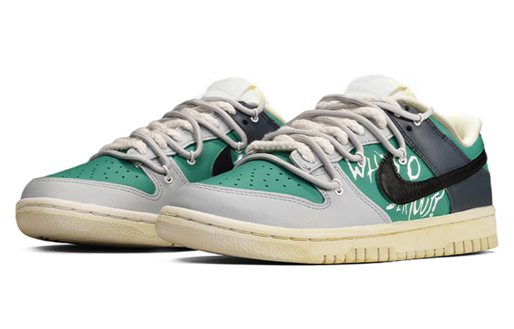 Lookbook [Sepatu Custom] Nike Dunk Low Retro 'Coconut Milk Turquoise Hijau' DJ6188-100(TeamE-男款解构鞋带灰绿蓝)