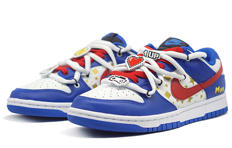 Lookbook 【定製球鞋】 Nike Dunk Low Retro 噴繪手繪 解構鞋帶 遊戲主題 防滑耐磨 低幫 板鞋 男款 藍白紅