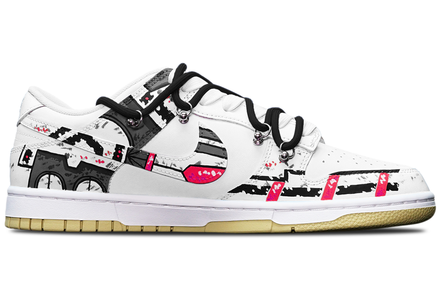 Lookbook [Kasut Custom] Nike Dunk Low Retro 'Cyberpunk Gempur Gundam Hitam Putih Merah' DV0833-100(TeamT-战损III白红S-BOX)