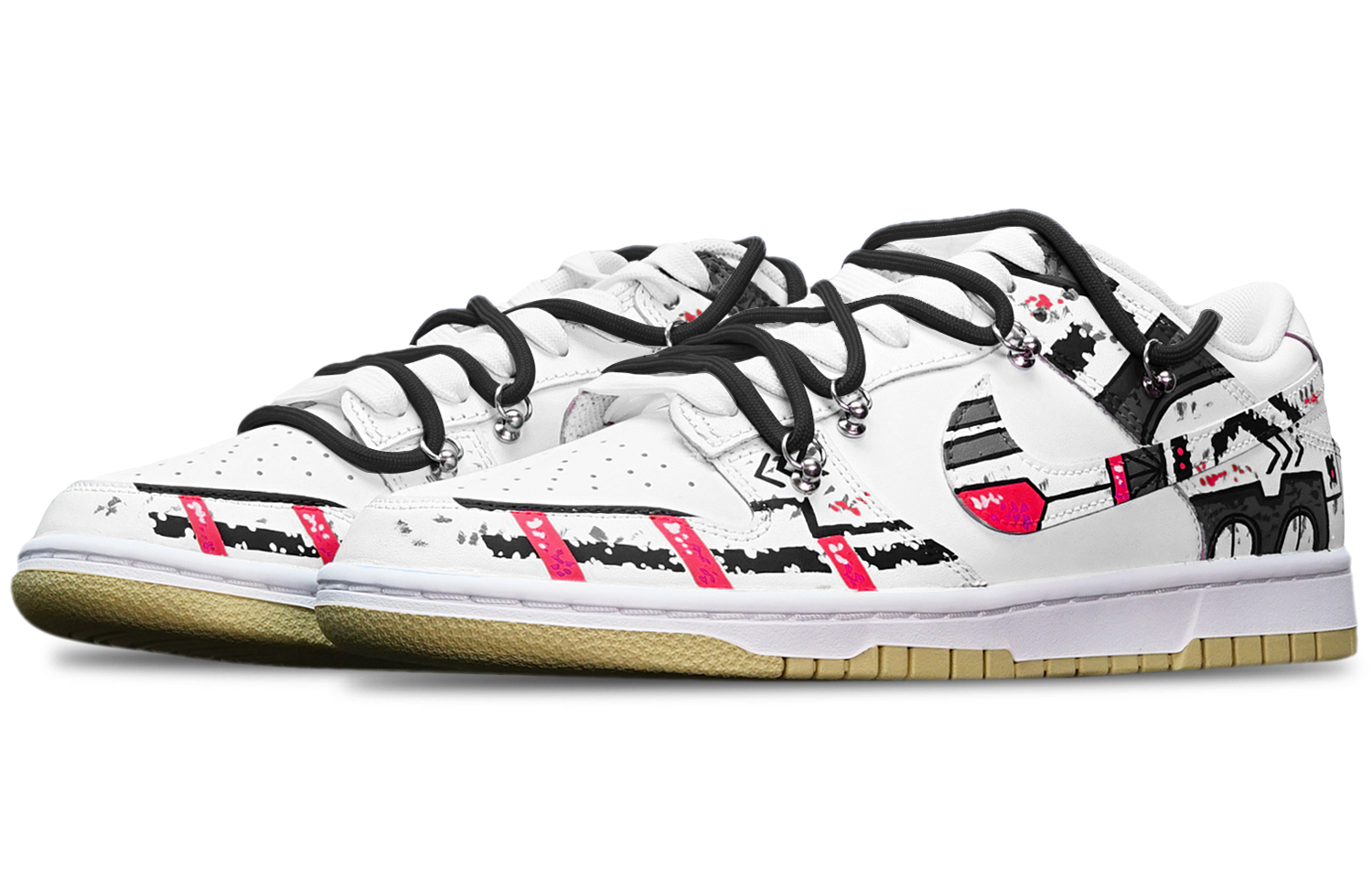 Shop [Kasut Custom] Nike Dunk Low Retro 'Cyberpunk Gempur Gundam Hitam Putih Merah' DV0833-100(TeamT-战损III白红S-BOX)