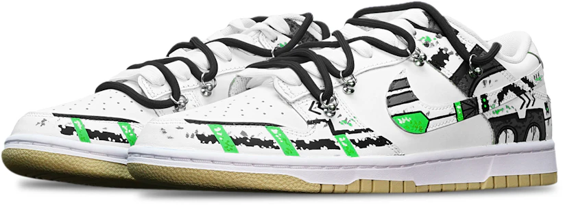 나이키 덩크 로우 레트로 '사이버펑크 검흰초' DV0833-100(TeamT-战损III白绿S-BOX) Lookbook 나이키 덩크 로우 레트로 '사이버펑크 검흰초' DV0833-100(TeamT-战损III白绿S-BOX)