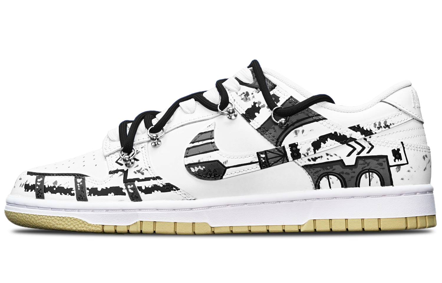 Buy Zapatillas Nike Dunk Low Retro 'Cyberpunk Deconstruido Negro Blanco' DV0833-100(TeamT-战损III白黑S-BOX)