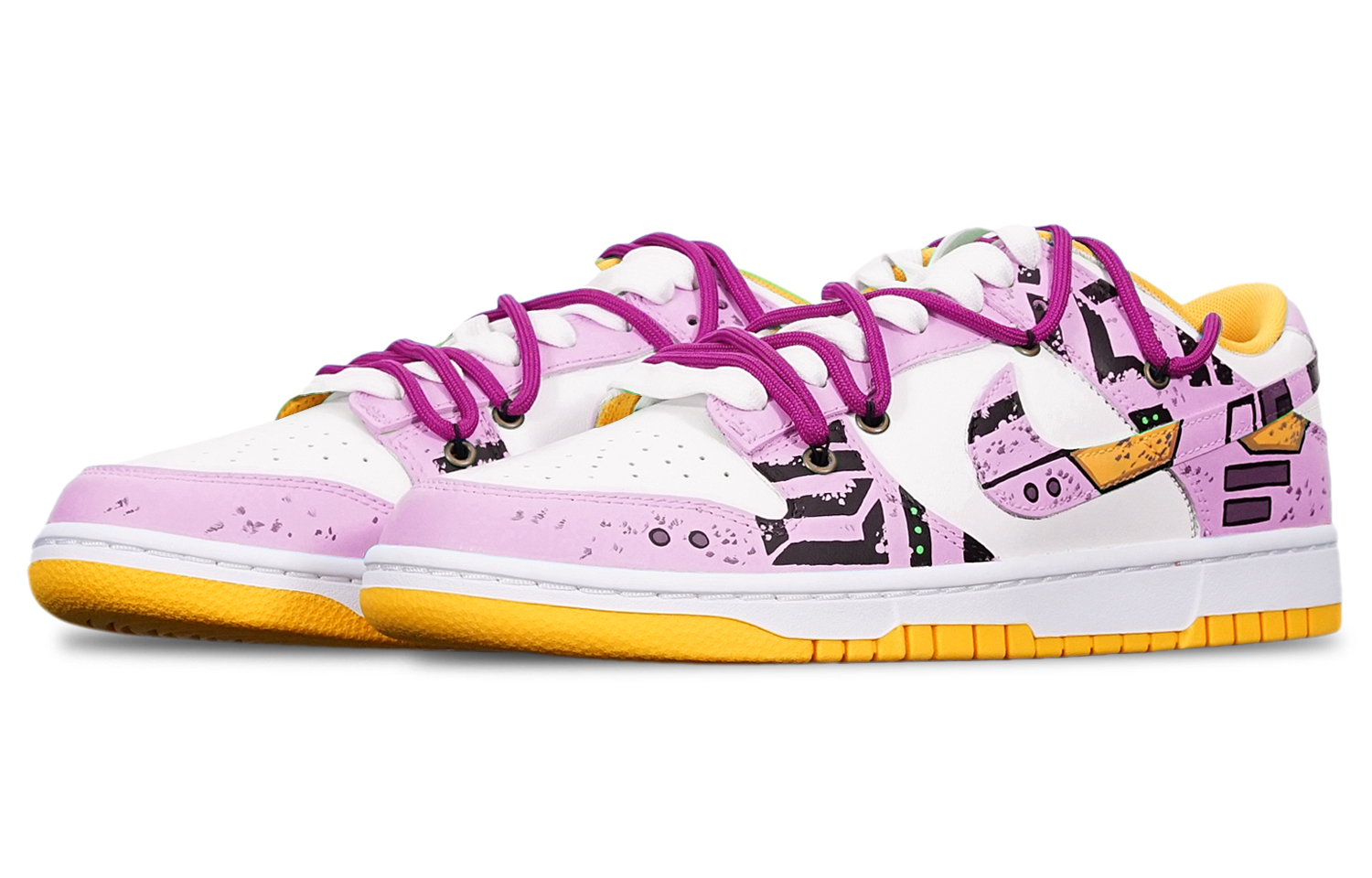 Lookbook [Sepatu Kustom] Nike Dunk Low Retro 'Cyberpunk Deconstructed Ungu Merah Putih' DD1391-702(TeamT-战损II紫红S-BOX)