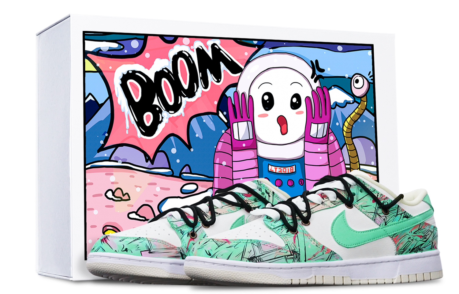 Buy 【カスタムシューズ】ナイキダンクロー レトロ『サイバーパンクグリーンアブストラクト』 DJ6188-100(TeamT-机械线路绿白S-BOX)