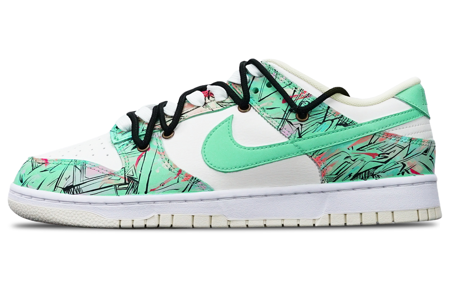 Order 【カスタムシューズ】ナイキダンクロー レトロ『サイバーパンクグリーンアブストラクト』 DJ6188-100(TeamT-机械线路绿白S-BOX)