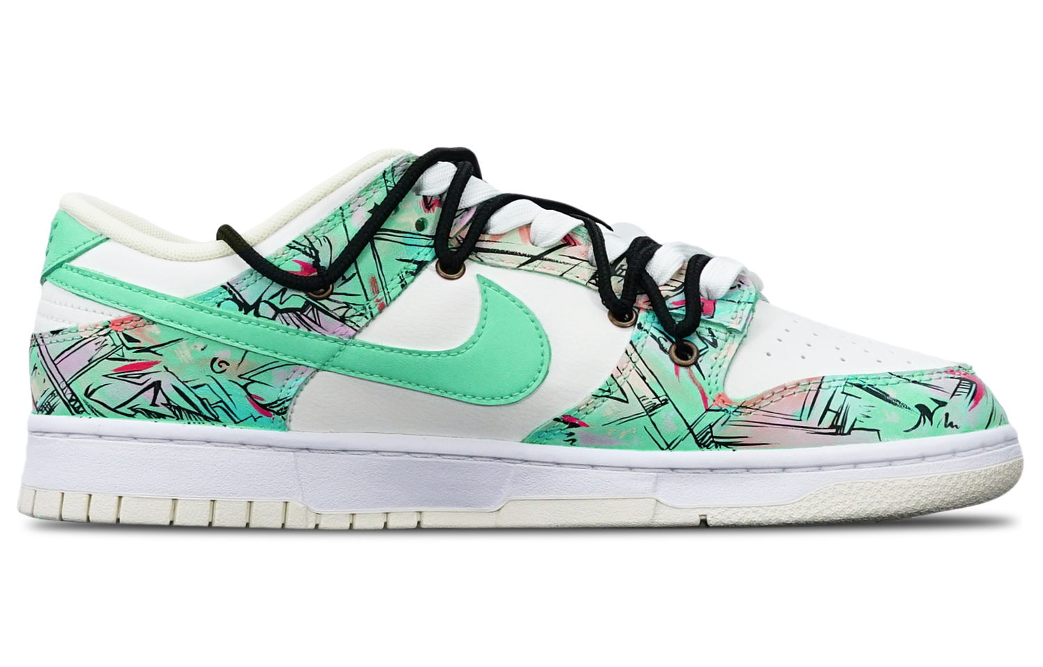 Lookbook 【カスタムシューズ】ナイキダンクロー レトロ『サイバーパンクグリーンアブストラクト』 DJ6188-100(TeamT-机械线路绿白S-BOX)