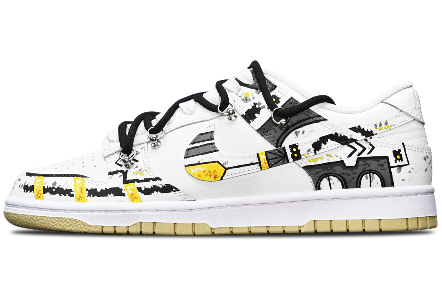 Order [Sepatu Kustom] Nike Dunk Low Retro 'Cyberpunk Gundam Deconstructed Hitam Putih Oranye' DV0833-100(TeamT-战损III白橙S-BOX)