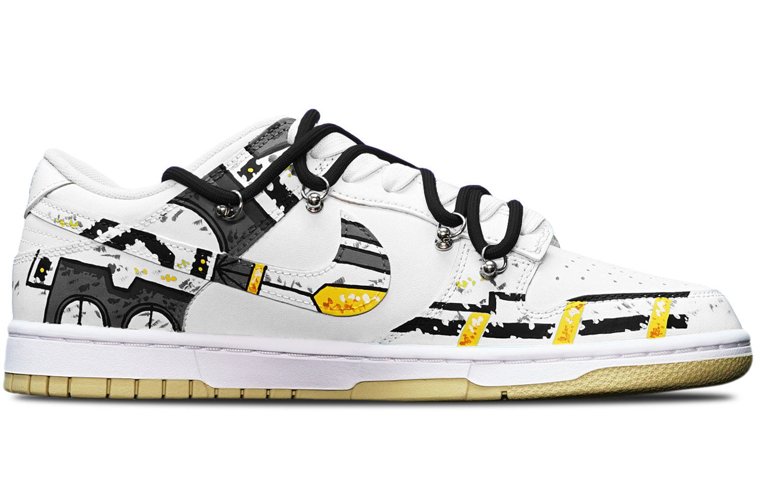 Lookbook [Sepatu Kustom] Nike Dunk Low Retro 'Cyberpunk Gundam Deconstructed Hitam Putih Oranye' DV0833-100(TeamT-战损III白橙S-BOX)