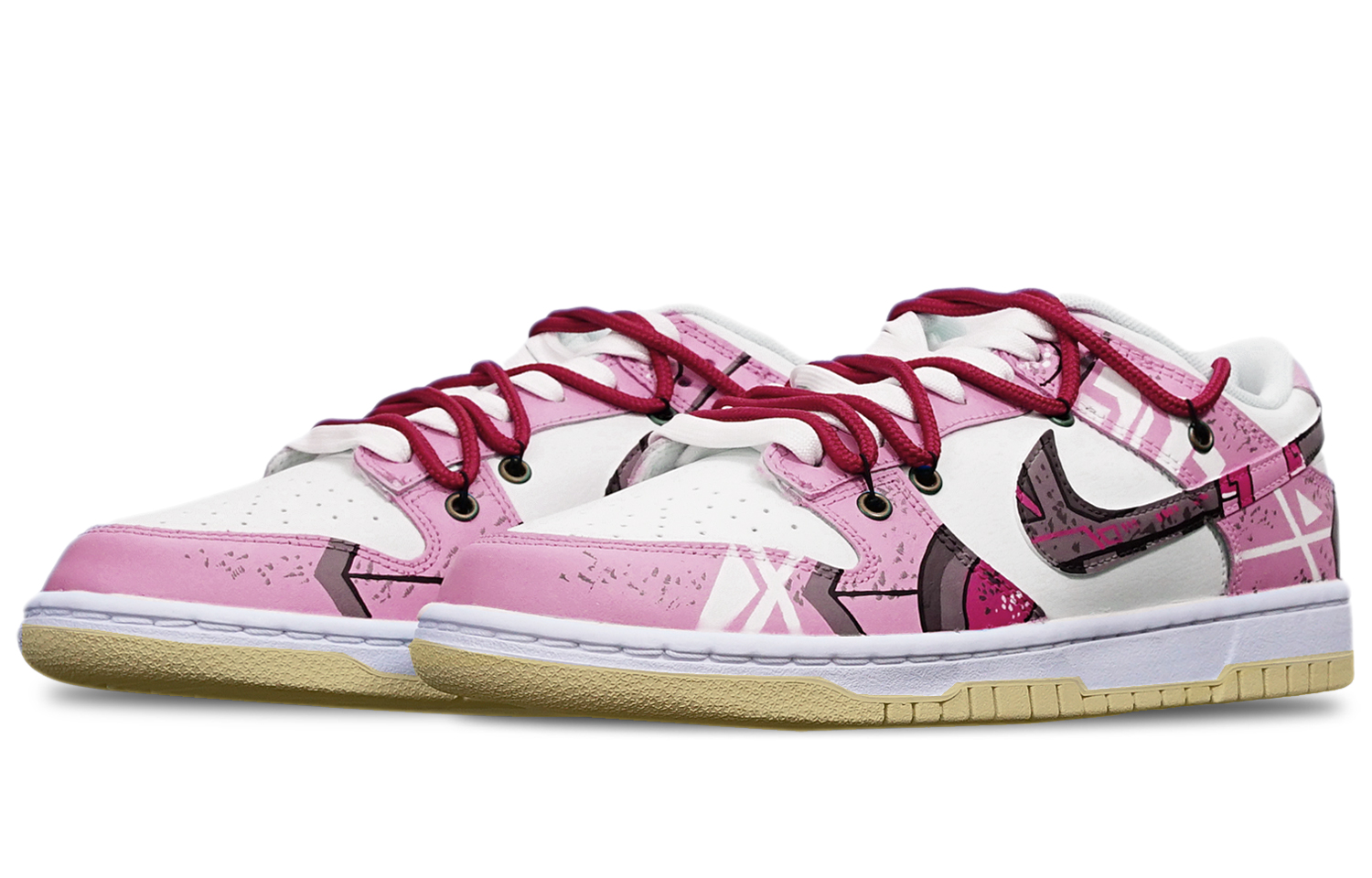 Lookbook 【客製球鞋】Nike Dunk Low Retro 賽博朋克 戰損高達機械風 解構 復古 限量特殊鞋盒 低筒 滑板鞋 男款 桃紅白