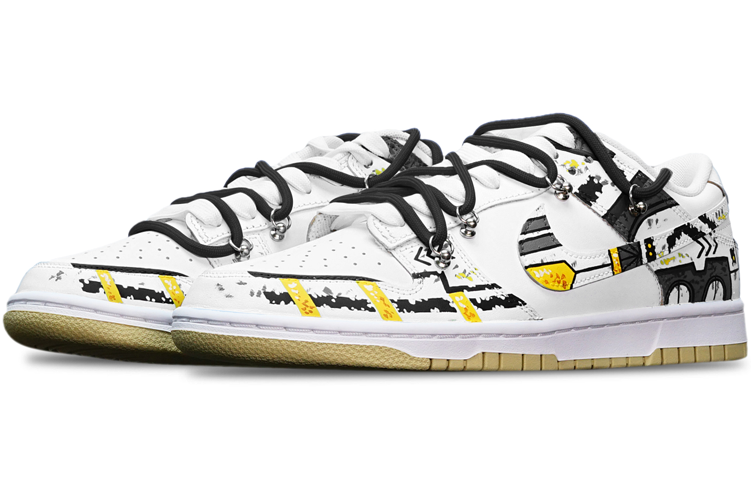 Shop [Sepatu Kustom] Nike Dunk Low Retro 'Cyberpunk Gundam Deconstructed Hitam Putih Oranye' DV0833-100(TeamT-战损III白橙S-BOX)