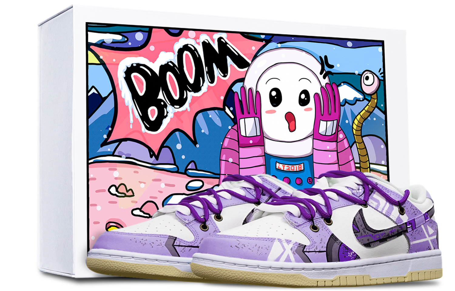 Buy 【訂製球鞋】 Nike Dunk Low Retro 網路新潮 決戰創傷高達機械風 解構 限量特殊鞋盒 低筒 板鞋 男款 紫白