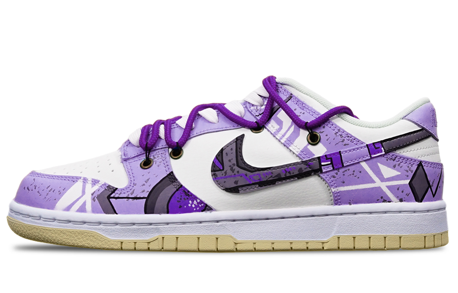 Order 【訂製球鞋】 Nike Dunk Low Retro 網路新潮 決戰創傷高達機械風 解構 限量特殊鞋盒 低筒 板鞋 男款 紫白