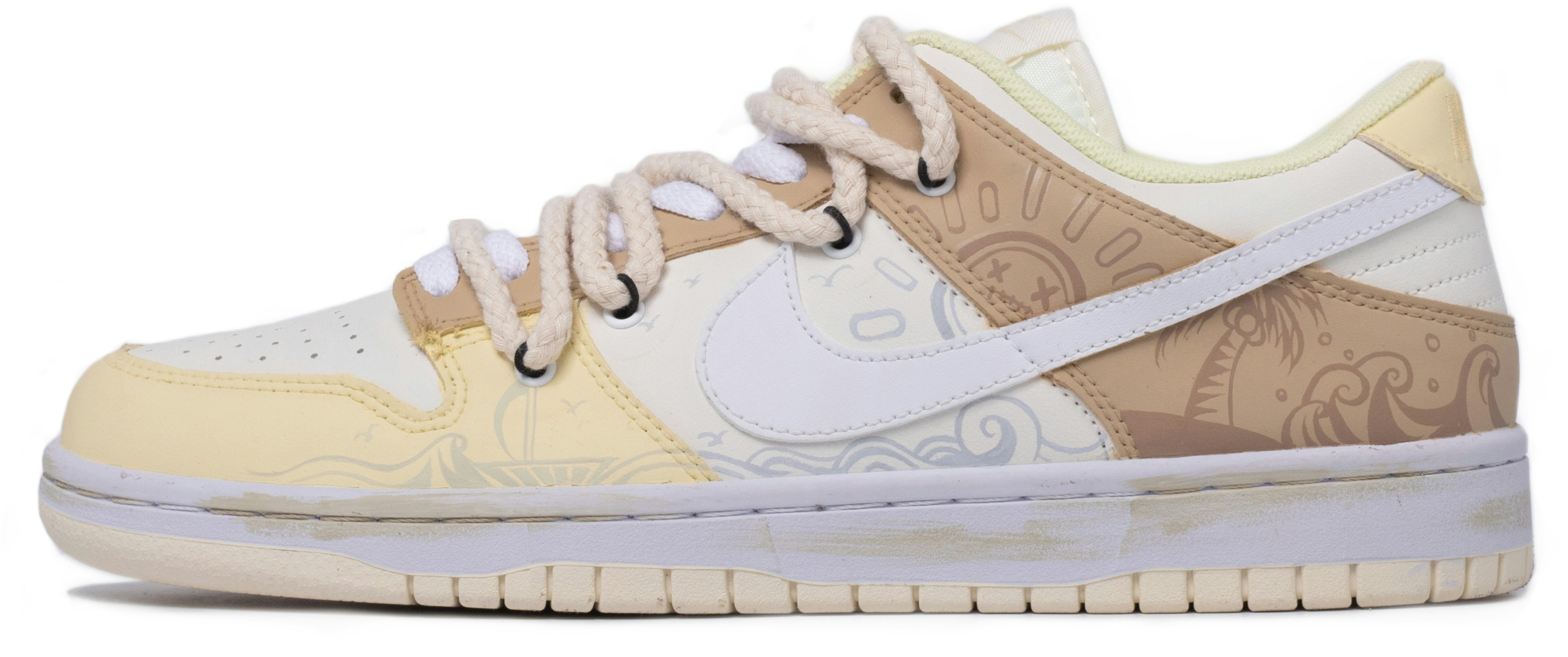 custom-shoes-nike-dunk-low-retro-da-vinci-custom-white-yellow-brown