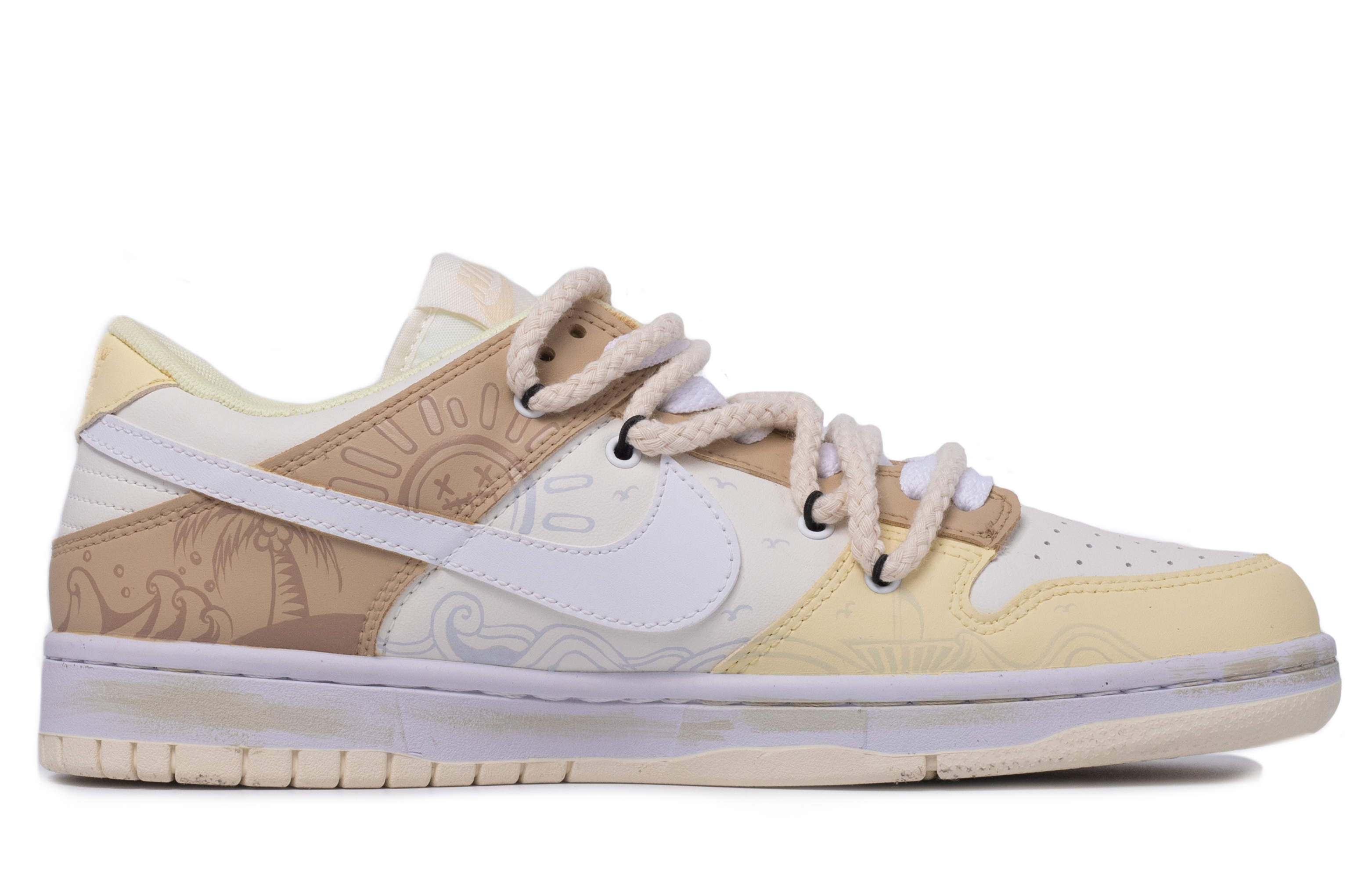 Order 나이키 덩크 로우 레트로 '다빈치 커스텀' (흰/노/갈) DJ6188-100(TeamM-男款沙滩涂鸦)