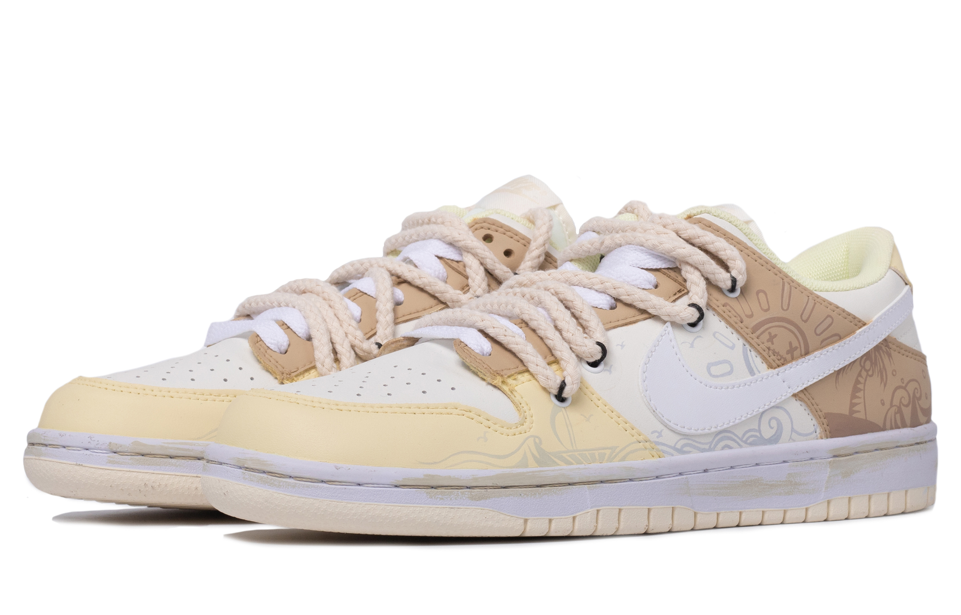 Lookbook 나이키 덩크 로우 레트로 '다빈치 커스텀' (흰/노/갈) DJ6188-100(TeamM-男款沙滩涂鸦)