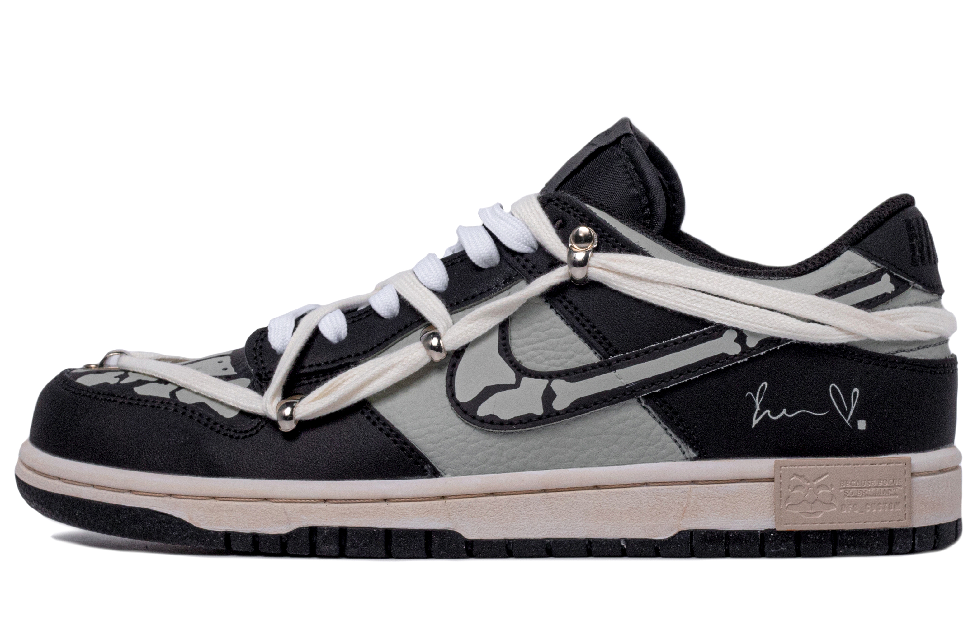 [Custom Shoes] Nike Dunk Low Retro 'Da Vinci Ghost Toe Bone Deconstructed Black Grey'