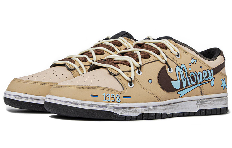 Lookbook 【定制球鞋】Nike Dunk Low Retro 達芬奇定制 復古主題定制 rich man 塗鴉 解構 情侶 低幫 板鞋 男款 卡其棕