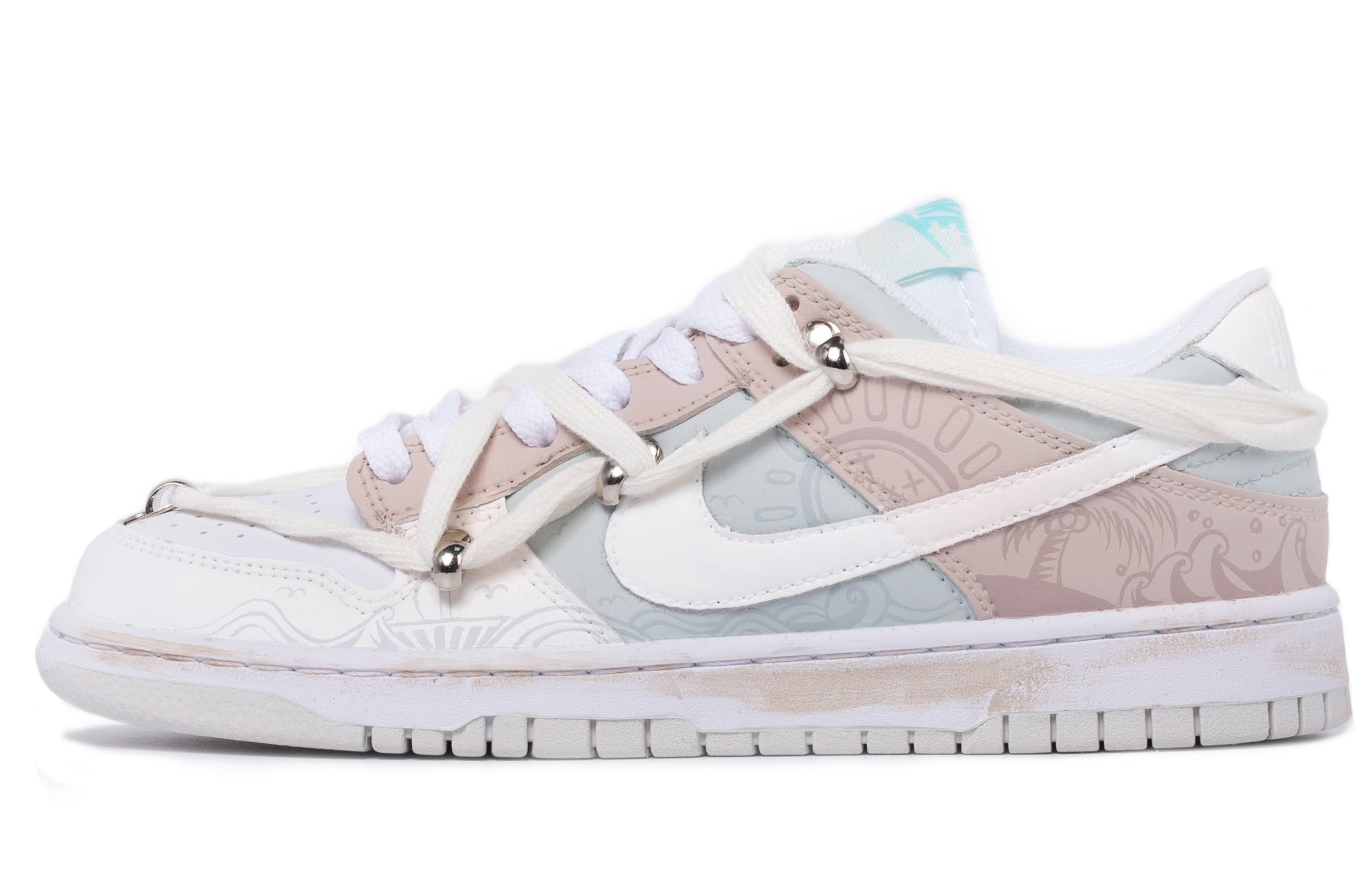 [Custom Shoes] Nike Dunk Low Retro 'Da Vinci White-Grey-Pink' - Novelship
