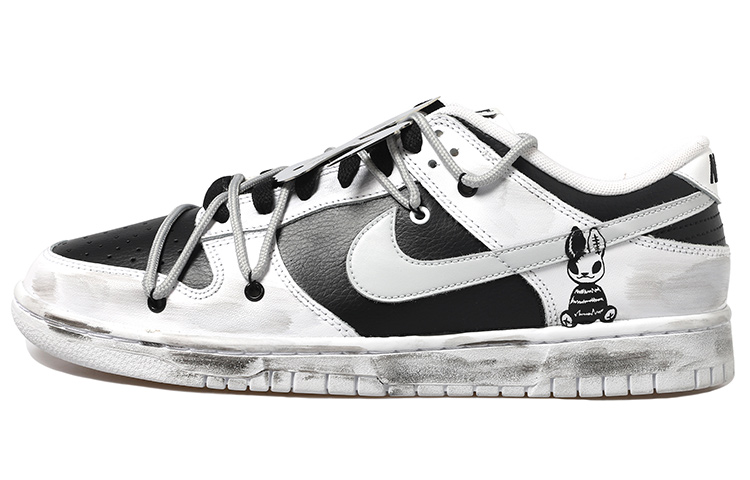 Buy 【定制球鞋】 Nike Dunk Low Retro 暗黑小兔 復古 鏡面兔掛飾 做舊Vibe解構鞋帶 低幫 板鞋 男款 白灰黑