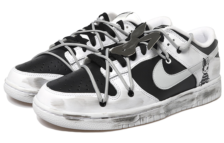 Lookbook 【定制球鞋】 Nike Dunk Low Retro 暗黑小兔 復古 鏡面兔掛飾 做舊Vibe解構鞋帶 低幫 板鞋 男款 白灰黑