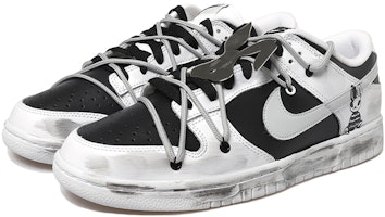 【定制球鞋】 Nike Dunk Low Retro 暗黑小兔 復古 鏡面兔掛飾 做舊Vibe解構鞋帶 低幫 板鞋 男款 白灰黑 Lookbook 【定制球鞋】 Nike Dunk Low Retro 暗黑小兔 復古 鏡面兔掛飾 做舊Vibe解構鞋帶 低幫 板鞋 男款 白灰黑