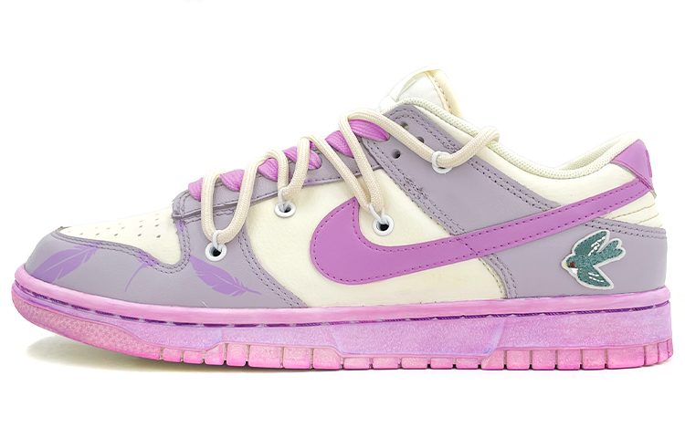 Buy [Sepatu Kustom] Nike Dunk Low Retro 'Deconstructed Lace Ungu Sulam Burung & Bulu' DJ6188-100(TeamK-男款解构鞋带飞燕刺绣贴)