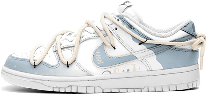 【定制球鞋】Nike Dunk Low Retro 解構風雙鞋帶 波紋 漸變噴繪 英文塗鴉 休閒 低幫 板鞋 男款 藍白 Buy 【定制球鞋】Nike Dunk Low Retro 解構風雙鞋帶 波紋 漸變噴繪 英文塗鴉 休閒 低幫 板鞋 男款 藍白