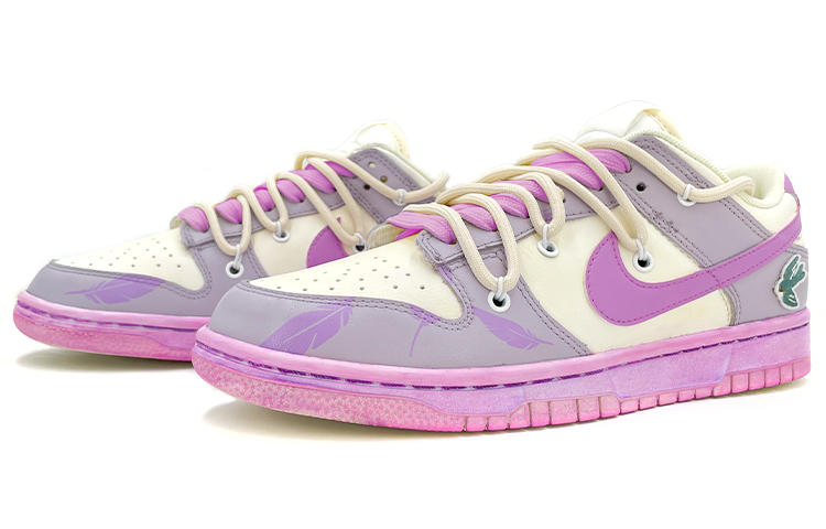 Lookbook [Sepatu Kustom] Nike Dunk Low Retro 'Deconstructed Lace Ungu Sulam Burung & Bulu' DJ6188-100(TeamK-男款解构鞋带飞燕刺绣贴)