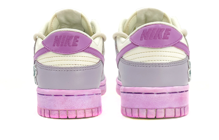 Shop [Sepatu Kustom] Nike Dunk Low Retro 'Deconstructed Lace Ungu Sulam Burung & Bulu' DJ6188-100(TeamK-男款解构鞋带飞燕刺绣贴)