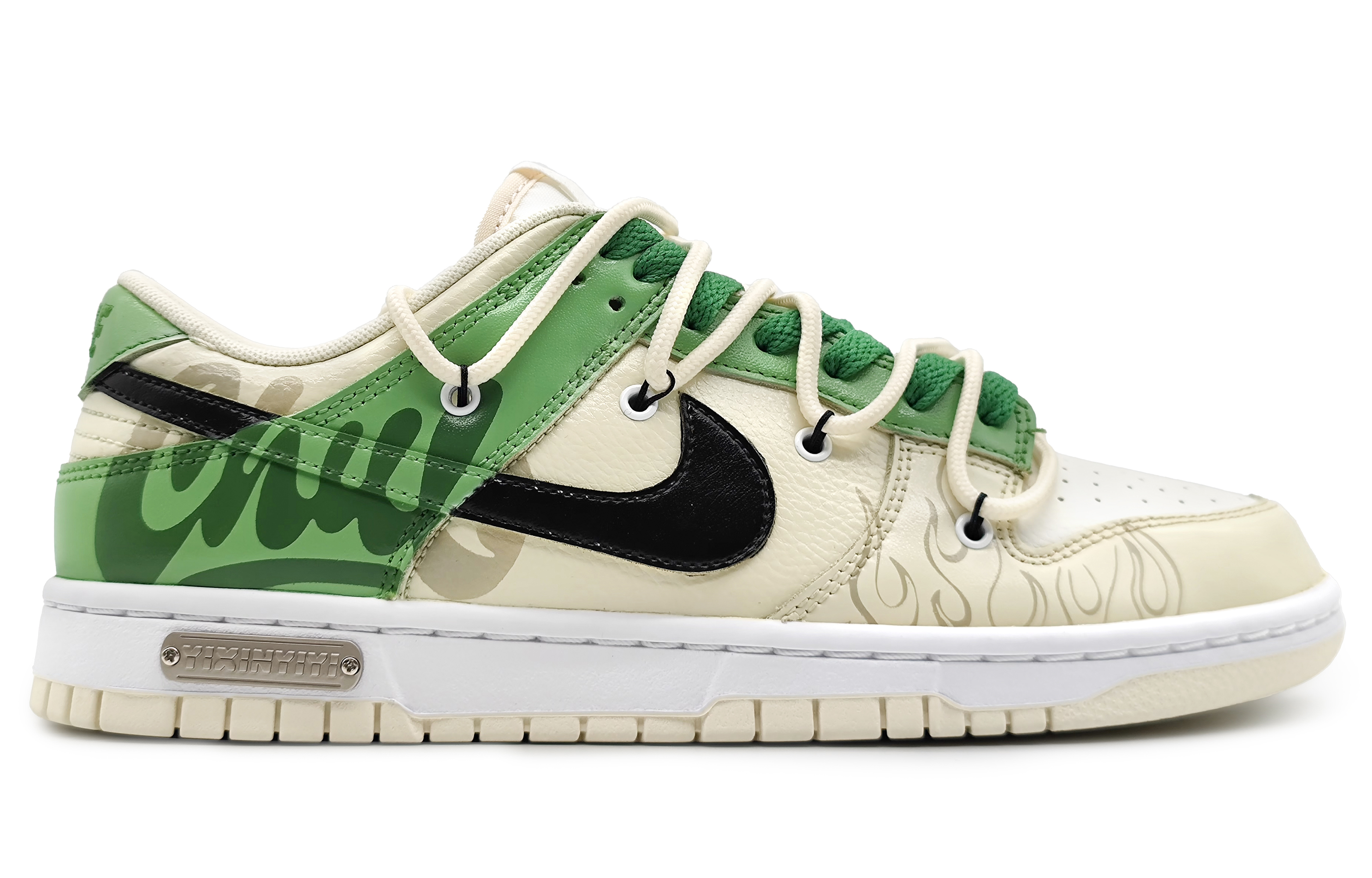 Order 【カスタムシューズ】ナイキ ダンク ロー レトロ 'Flame Thorns 蛍光グリーン' DJ6188-100(Team16-男款火焰荆棘)