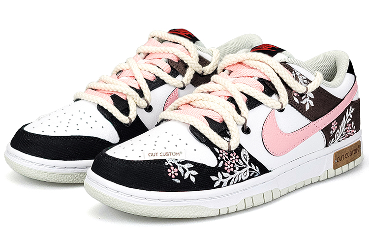 Lookbook 【客製球鞋】Nike Dunk Low Retro 美式花卉 布藝 花卉 復古 解構 麻繩 舒適百搭 皮標 低筒 板鞋 男款 白棕黑粉