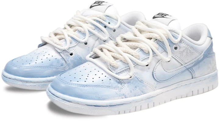 定制鞋款 Nike Dunk Low经典款'渐变手绘白蓝' DJ6188-101(TeamTwo-男款解构雾霾蓝雪花) Lookbook 定制鞋款 Nike Dunk Low经典款'渐变手绘白蓝' DJ6188-101(TeamTwo-男款解构雾霾蓝雪花)