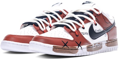【定制球鞋】Nike Dunk Low Retro 戰爭塗鴉"血疫" 反戰 解構鞋帶 做舊 低幫 板鞋 男款 紅黑白 Lookbook 【定制球鞋】Nike Dunk Low Retro 戰爭塗鴉"血疫" 反戰 解構鞋帶 做舊 低幫 板鞋 男款 紅黑白