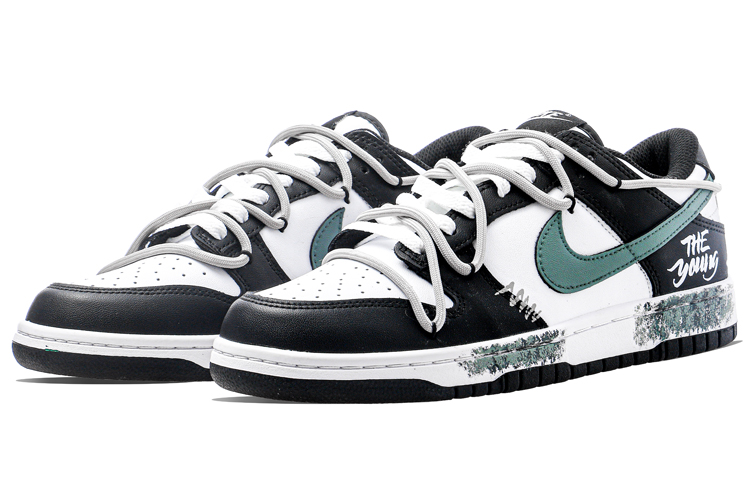 Shop [Sepatu Custom] Nike Dunk Low Retro 'Grafiti Putih Hitam Hijau' DD1391-100(Team34-活力青春男款)