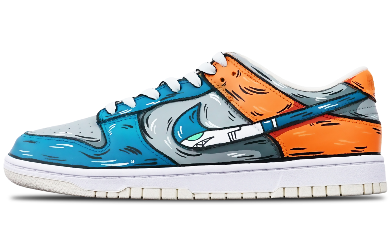 Buy [Kasut Tersuai] Nike Dunk Low Retro 'Kelabu Biru Oren Jerung Peluru' DJ6188-100(TeamT-鲨鱼灰蓝橙S-BOX)