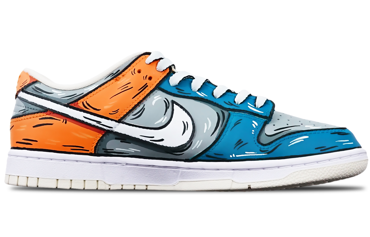 Order [Kasut Tersuai] Nike Dunk Low Retro 'Kelabu Biru Oren Jerung Peluru' DJ6188-100(TeamT-鲨鱼灰蓝橙S-BOX)