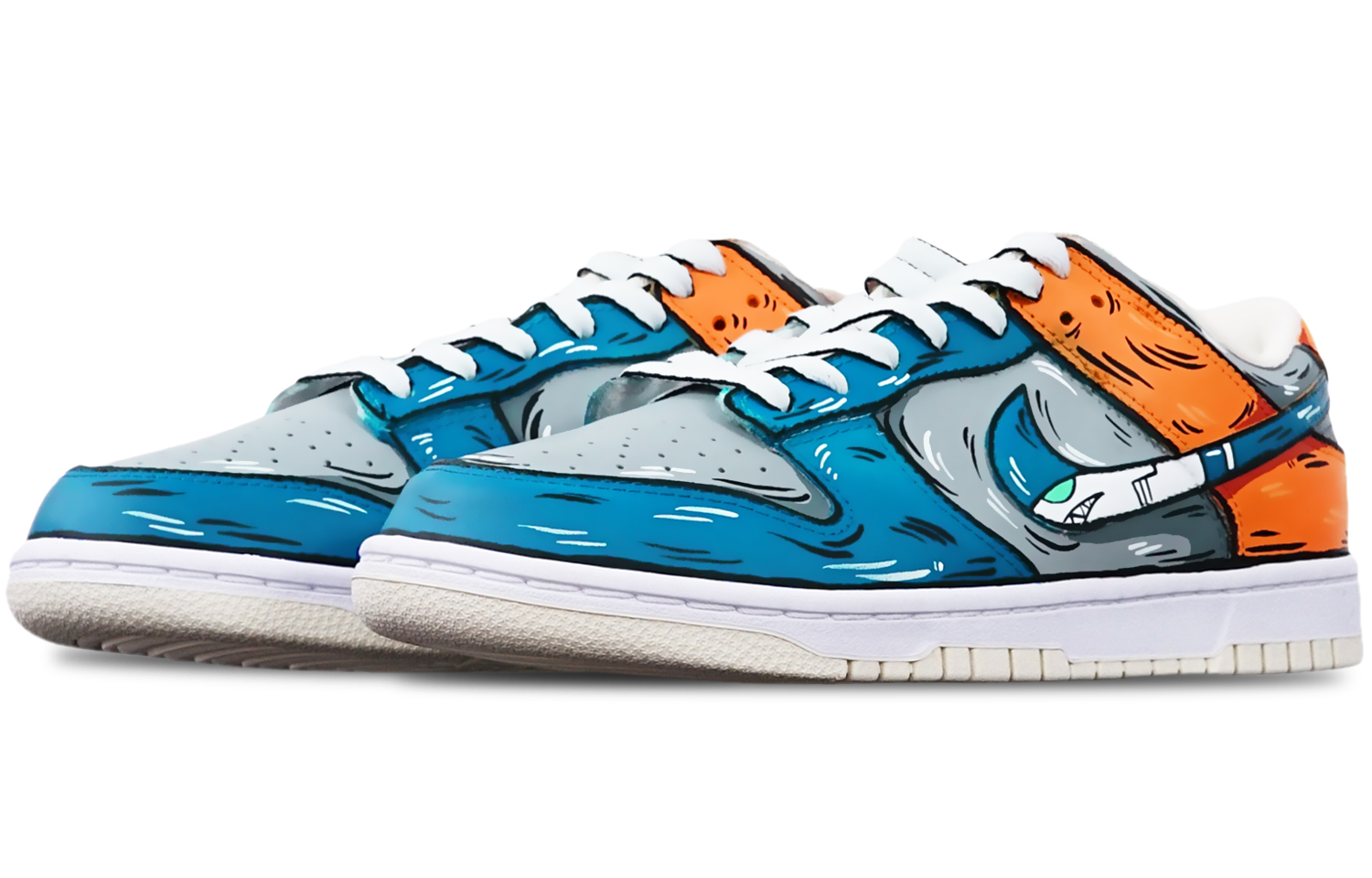 Lookbook [Kasut Tersuai] Nike Dunk Low Retro 'Kelabu Biru Oren Jerung Peluru' DJ6188-100(TeamT-鲨鱼灰蓝橙S-BOX)