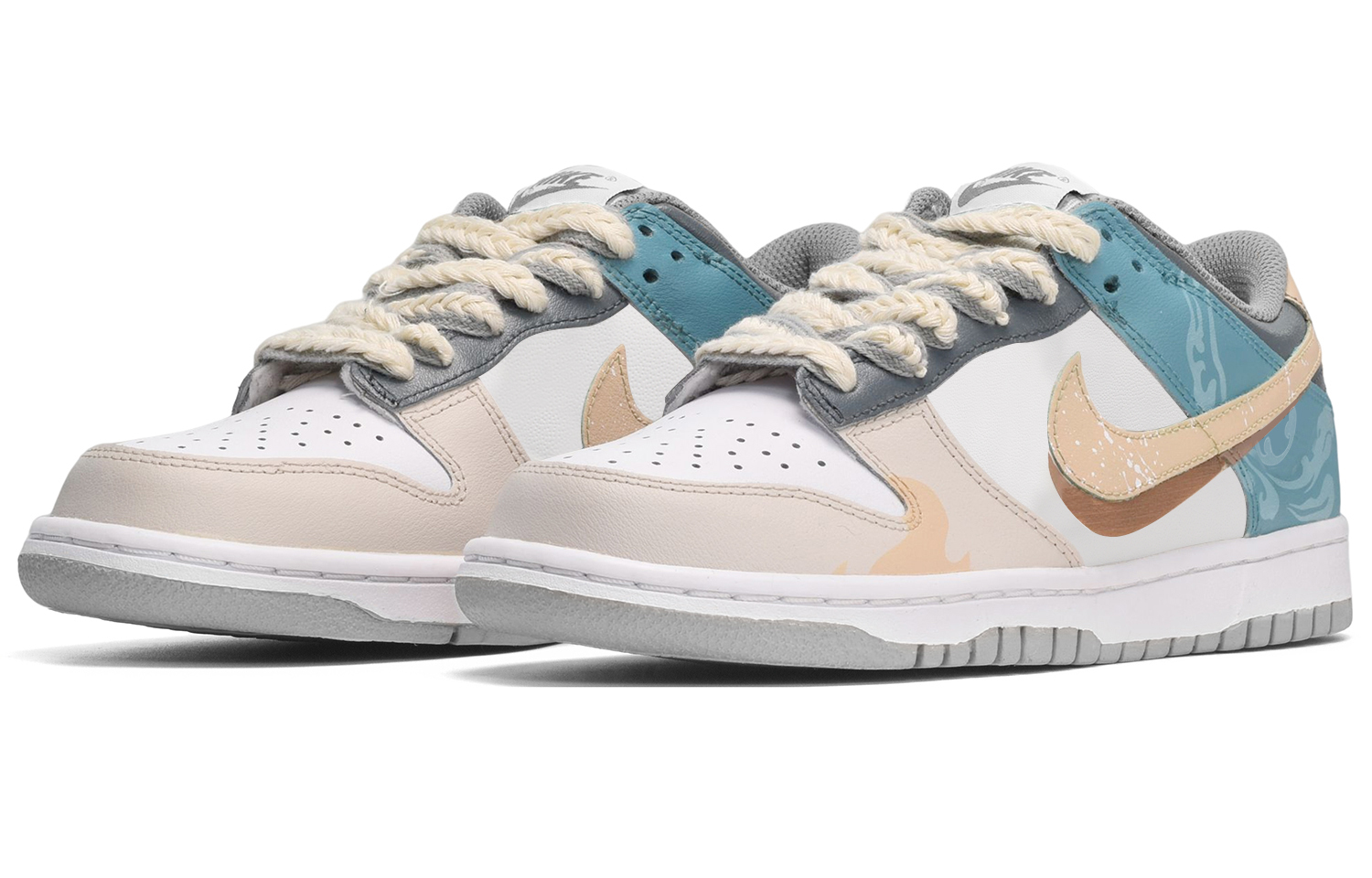 Lookbook カスタム ダンク ロー "グレー/白/青" DJ6188-003(TeamE-男款潮流印花灰白蓝BOX)