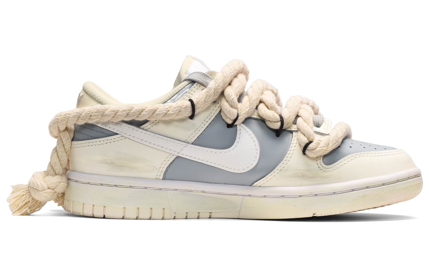 Order Zapatillas Nike Dunk Low Retro 'Gris Blanco Amarillo - Cara Sonriente' DJ6188-100(TeamE-男款麻绳笑脸灰白黄)