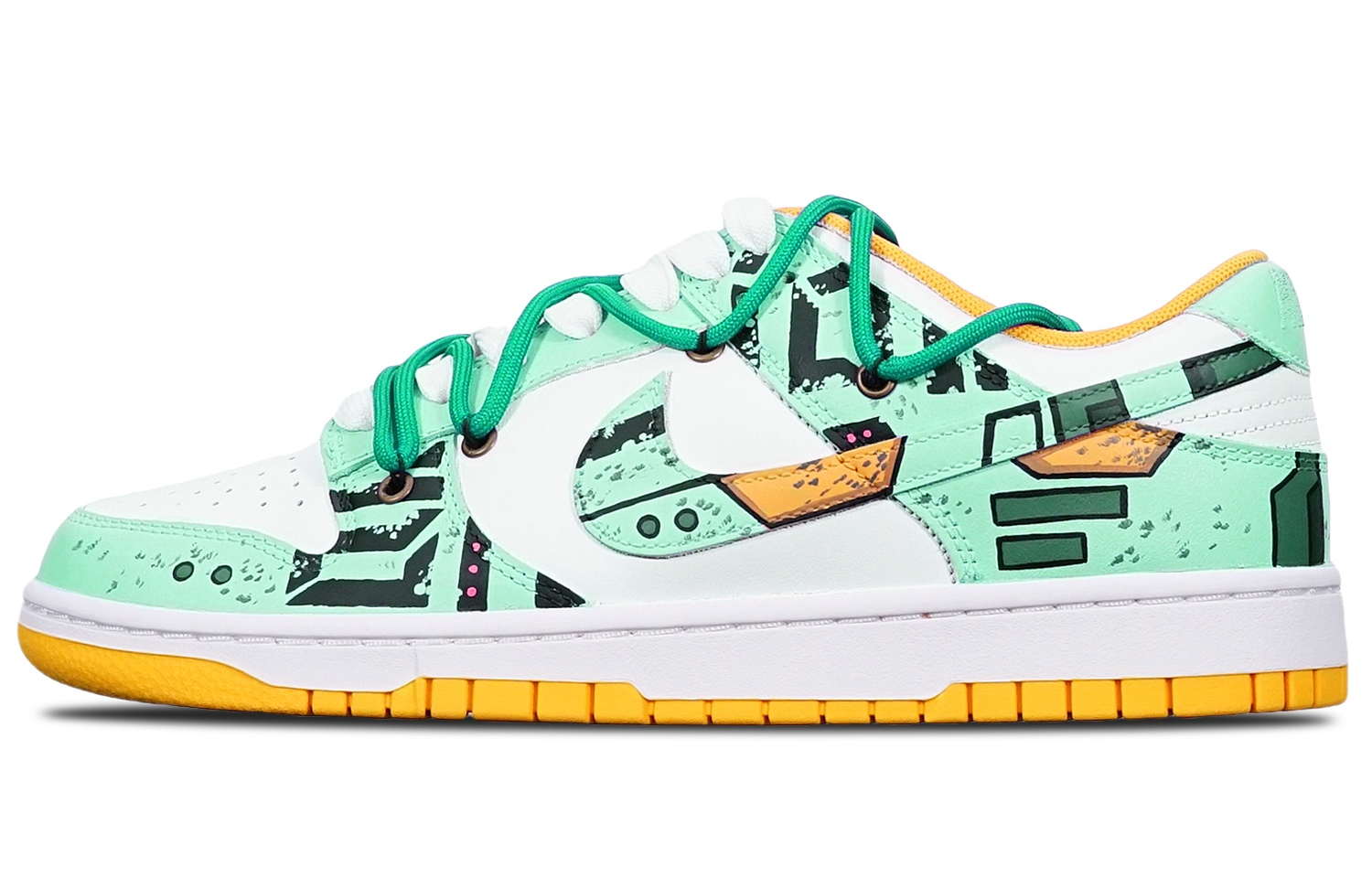 Buy [Kasut Rekaan Khas] Nike Dunk Low Retro 'Gundam Cyberpunk Dijerai Hijau Putih' DD1391-702(TeamT-战损II绿白S-BOX)