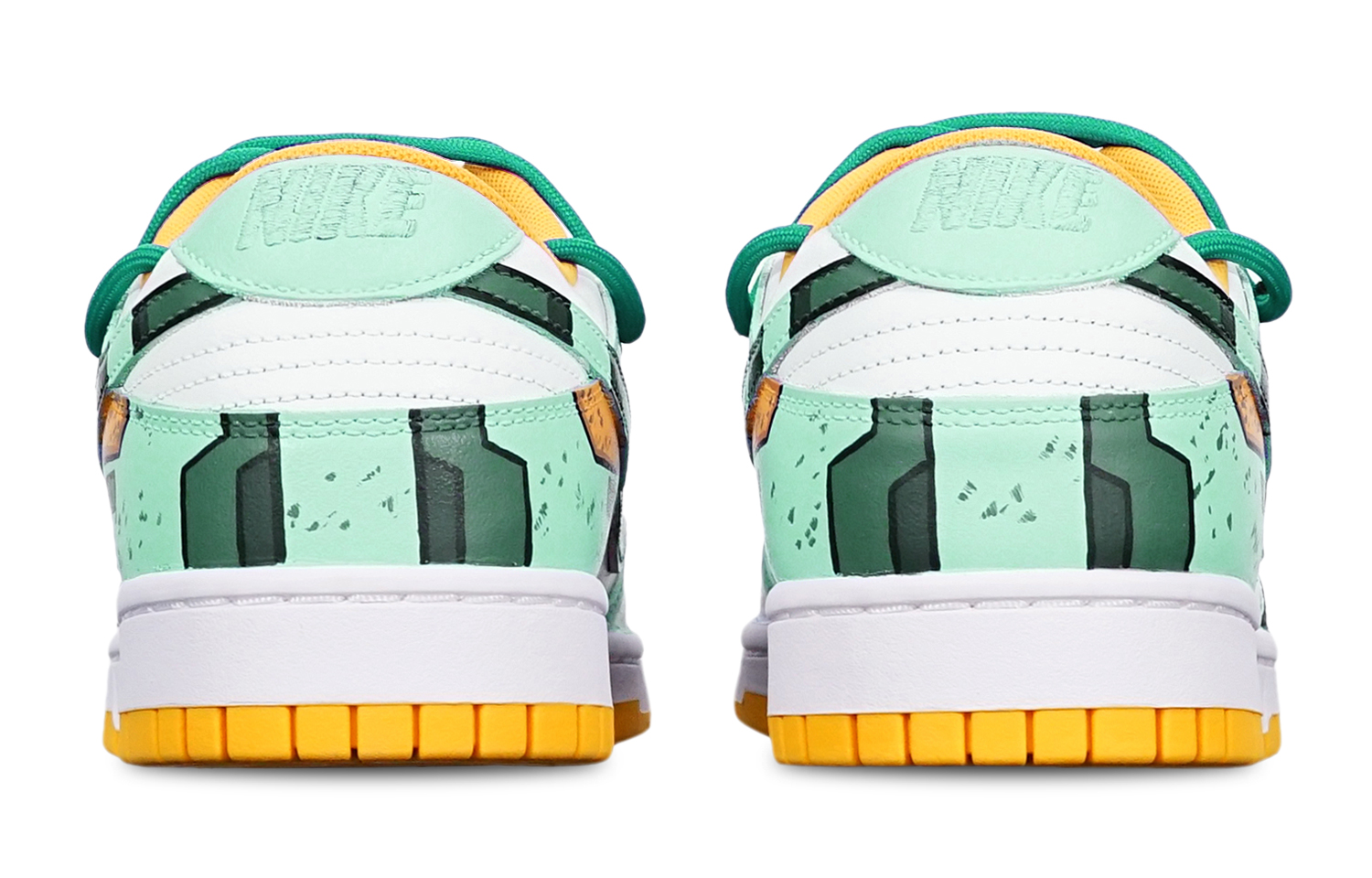 Shop [Kasut Rekaan Khas] Nike Dunk Low Retro 'Gundam Cyberpunk Dijerai Hijau Putih' DD1391-702(TeamT-战损II绿白S-BOX)