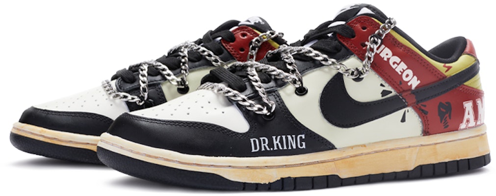 【定製球鞋】 Nike Dunk Low Retro 姜戈 手繪噴繪鏈條鞋帶 低幫 板鞋 男款 黑紅 Lookbook 【定製球鞋】 Nike Dunk Low Retro 姜戈 手繪噴繪鏈條鞋帶 低幫 板鞋 男款 黑紅