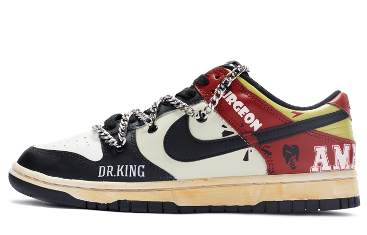 Buy 【客製化球鞋】 Nike Dunk Low Retro 姜戈 特殊鞋盒 手繪噴繪鍊條鞋帶 低幫 板鞋 男款 黑白紅