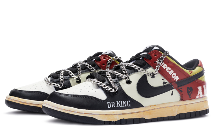 Lookbook 【客製化球鞋】 Nike Dunk Low Retro 姜戈 特殊鞋盒 手繪噴繪鍊條鞋帶 低幫 板鞋 男款 黑白紅
