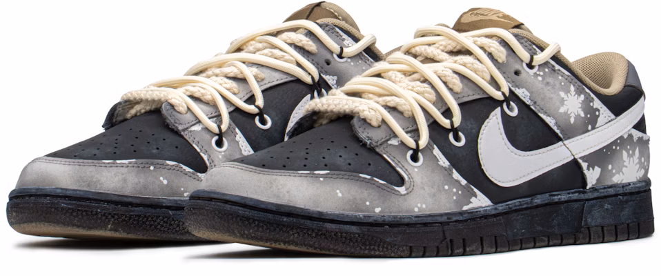 【定制球鞋】Nike Dunk Low Retro 冰雪做舊 解構鞋帶 低幫 板鞋 男款 黑灰 特殊鞋盒 Lookbook 【定制球鞋】Nike Dunk Low Retro 冰雪做舊 解構鞋帶 低幫 板鞋 男款 黑灰 特殊鞋盒