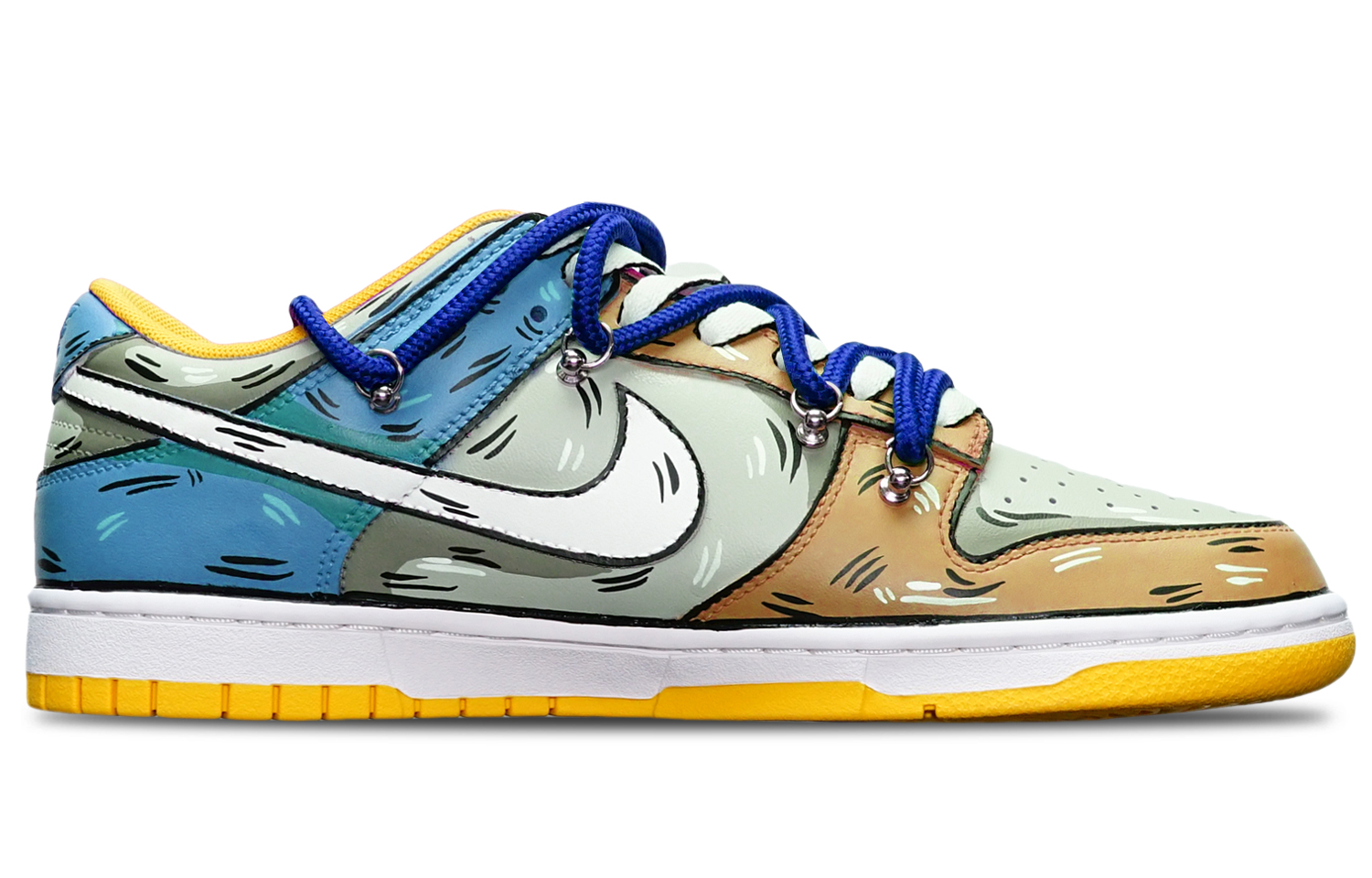 Order 【訂製球鞋】Nike Dunk Low Retro二次元色塊 深海鯊魚 解構式雙鞋帶 限量鞋盒 低筒 板鞋 男款 卡其灰藍